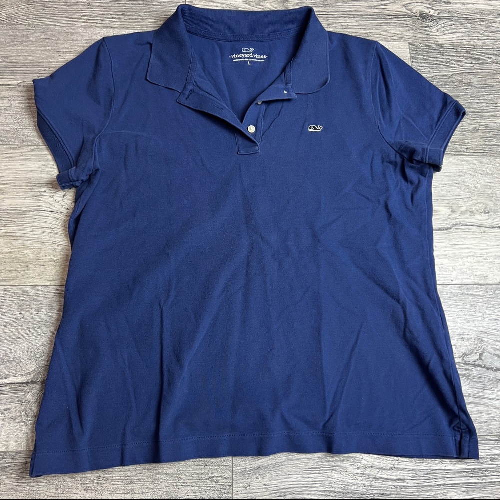 Vineyard Vines Womens Polo Shirt Blue Short Sleeve Collar Stretch Buttons L
